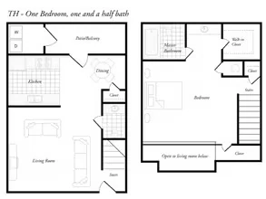 1 Bedroom / 1.5 Bathroom Silver 1201 floor plan